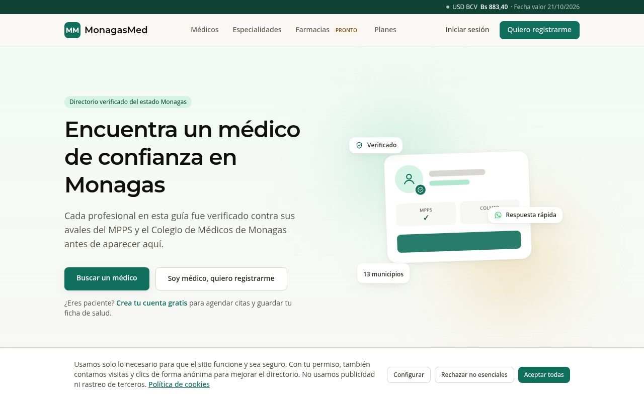 Captura de escritorio de guiamedicamonagas.com tomada automáticamente el 21 de October de 2026