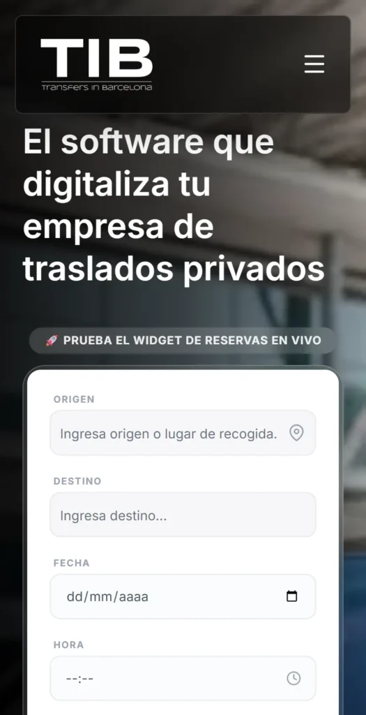 Vista móvil de la página de presentación del producto